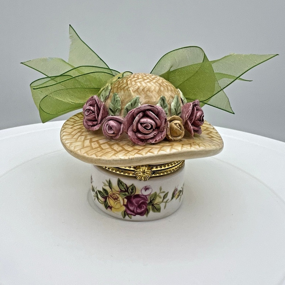 Royal Albert Old Country Roses Hinged Hat Bonnet Trinket Box Vintage Cottagecore